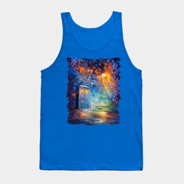 Blue Phone Booth with the moon light rainbow abstract Tank Top by Dezigner007